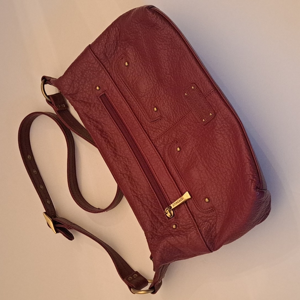 Stone & Co. Burgundy pebbled genuine leather shoulder bag